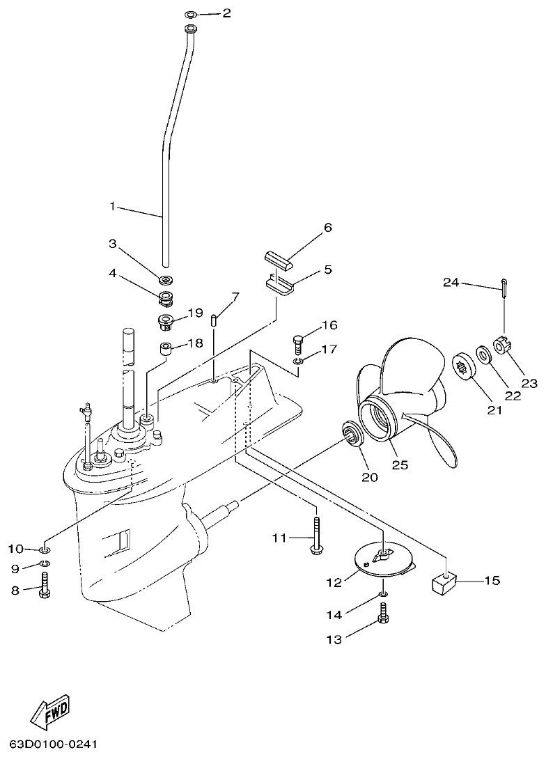 Yamaha 40VMHO, 40VEO, 40YETO LOWER CASING & DRIVE 2 parts diagram